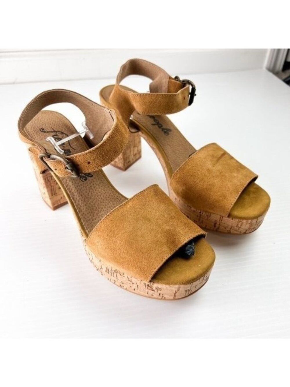 Free People Sandals womens 10  boho Tan Brooke Platform Suede Strap Block Sandal - Picture 3 of 13